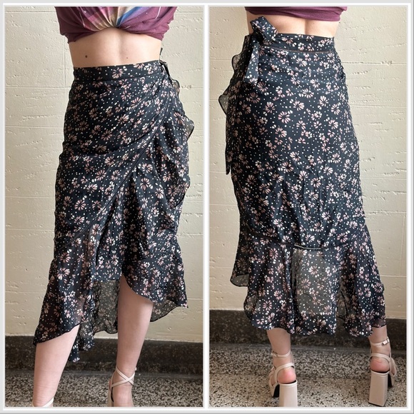 Anthropologie Dresses & Skirts - Love Sam for Anthropologie Floral Silk Wrap Midi Skirt sz L